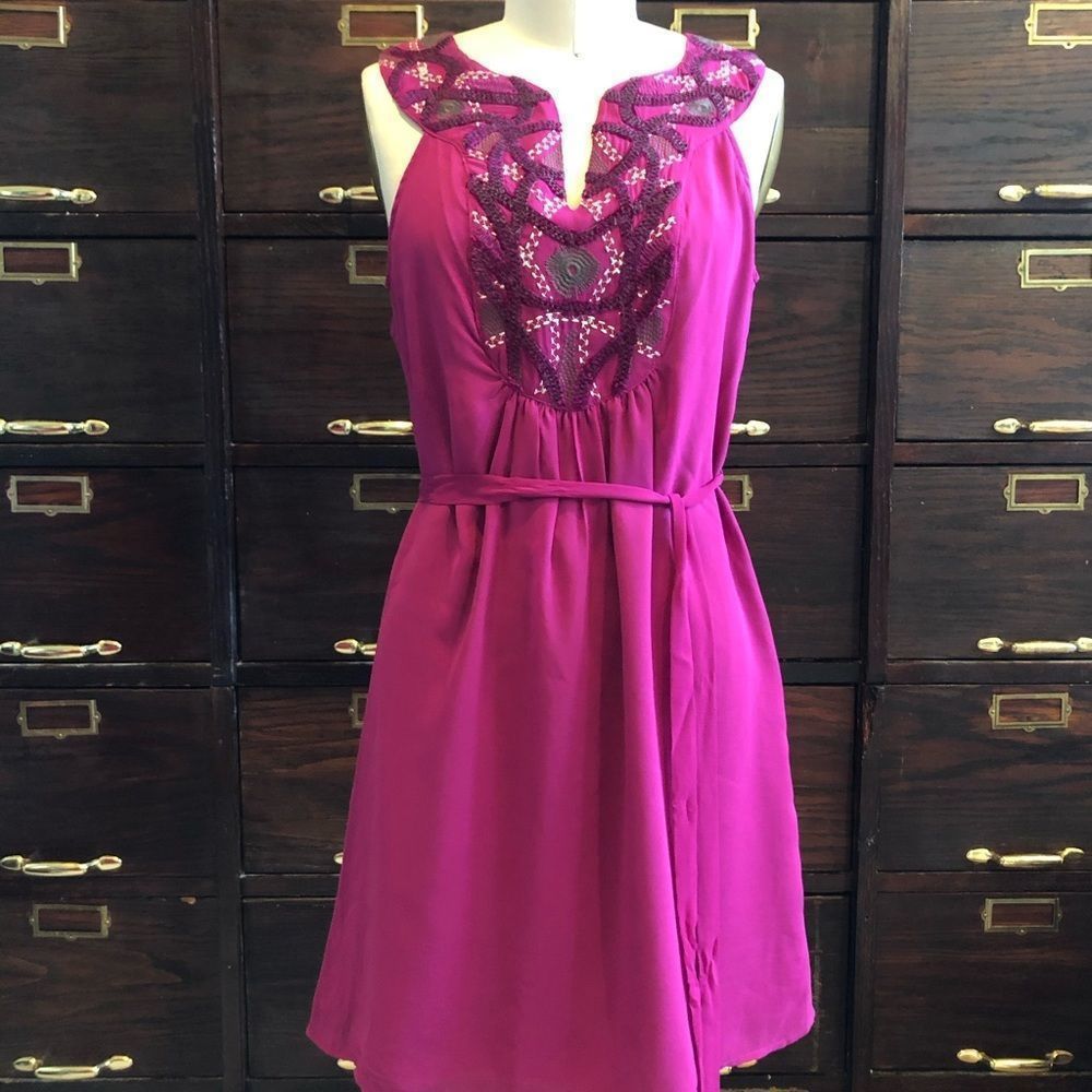 ARK & Co. Fuchsia Embroidered Yoke Dress - S